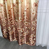 Штори коричневі атласні ALBO з ліліями 150×270 см, комплект 2 шт. (SH-M650-3), фото 7