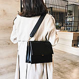 Жіноча класична сумка 1019 крос-боді на три відділи чорна, фото 4