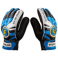 Футбольные перчатки (вратарские) с защитой пальцев Latex Foam INTERMILAN голубые GGLF-IM 7