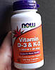 Вітаміни Д3 К2 NOW Vitamin D-3 K-2 1000 IU 45 мкг 120 капс, фото 8