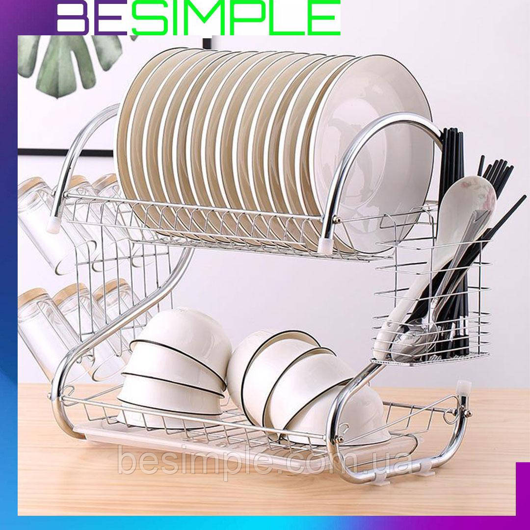 Стійка для зберігання посуду Kitchen Storage Rack / Сушка для посуду / Настільна сушарка з піддоном, фото 1