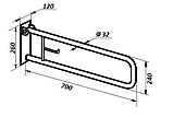 Поручень настінний відкидний з тримачем туалетного паперy, Ø 32мм - 700мм, фото 2