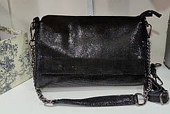Жіноча шкіряна м'яка сумка лазерна шкіра чорна, сумка з лазерним напиленням, крос-боді, сумка на блискавці