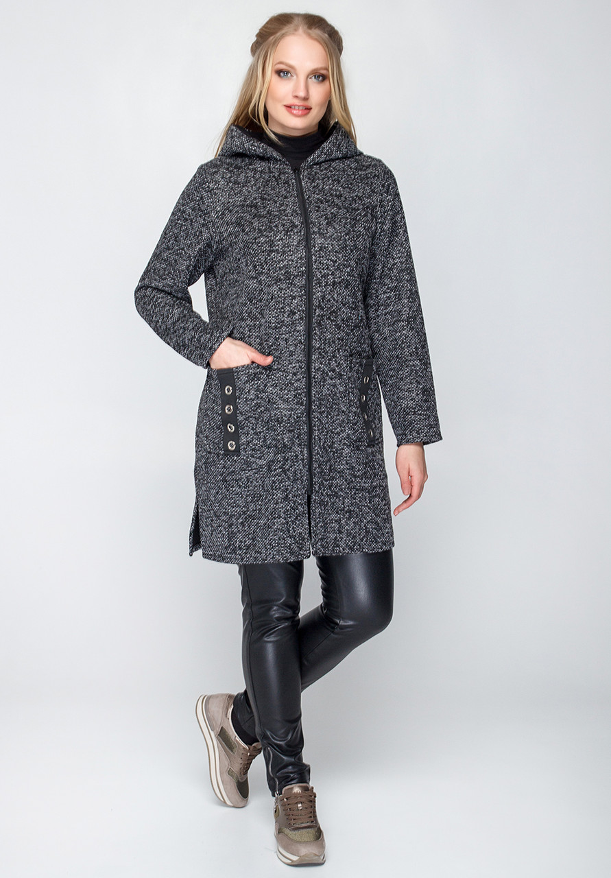 Жіночий кардиган букле на блискавці з капюшоном великого розміру 50-64 сірий з рожевим відтінком, фото 1