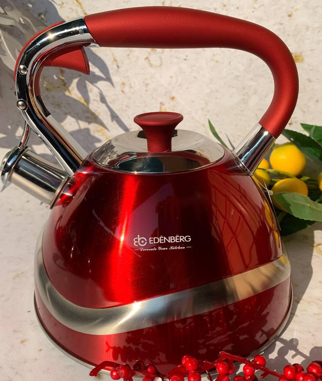 Чайник зі свистком 3л з нержавіючої сталі Edenberg EB-7010 Чайник для індукційних плит Чайник з товстим дном, фото 1