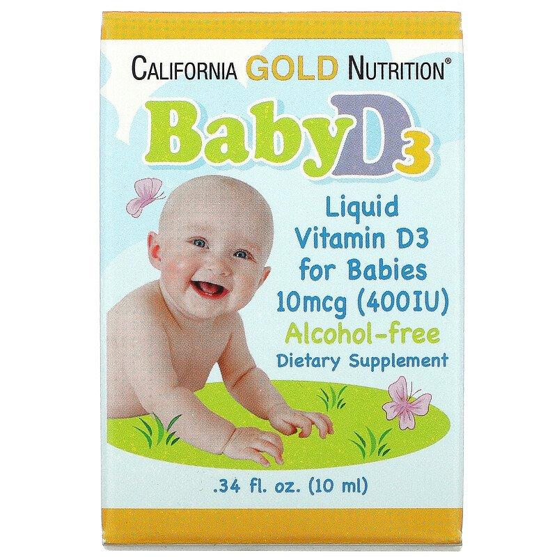 Вітамін D3 для дитини California Gold Nutrition, Baby Vitamin D3 Liquid, 10 mcg (400 IU), 0.34 fl oz (10 ml)