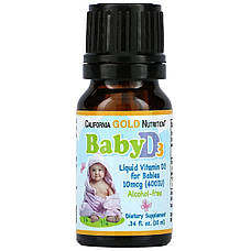 Вітамін D3 для дитини California Gold Nutrition, Baby Vitamin D3 Liquid, 10 mcg (400 IU), 0.34 fl oz (10 ml), фото 3