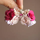 Рожеві сережки квіти ручної роботи. Оригінальний подарунок дівчині "Карамельна фуксія", фото 2
