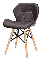 Стул Invar XXL кожзам коричневый 80, на буковых деревянных ножках, скандинавский стиль, дизайн Charles Eames