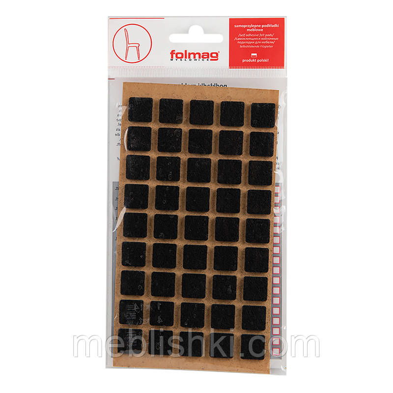 Самоклейка м'яка для ніжок, 14х14 мм ( повсть 45 шт. в уп.) чорний, фото 1