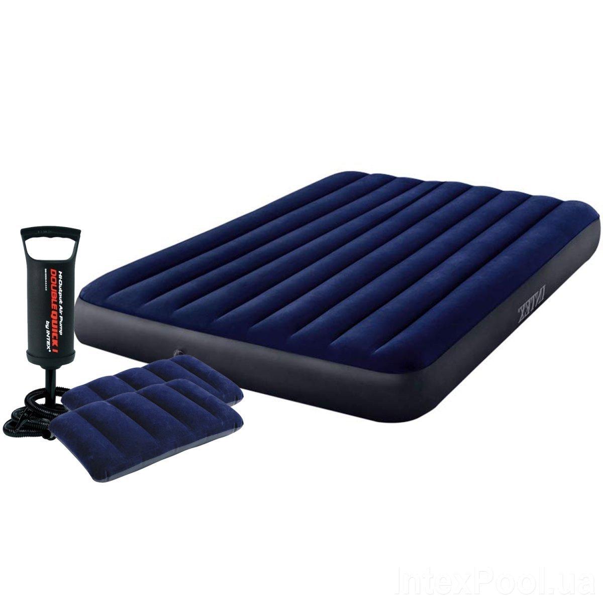 Надувний матрац Intex 64765 Classic Downy Airbed 203х152х25 см насос ++ 2 подушки
