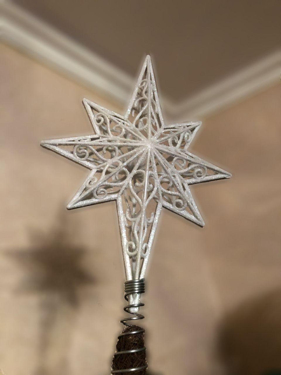 Ялинкова прикраса - верхівка на ялинку, 20 см, сріблястий, метал, пластик., фото 1