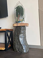 Кавовий кам'яний столик KESBURY з елементами декору натурального дерева ГОРІХ