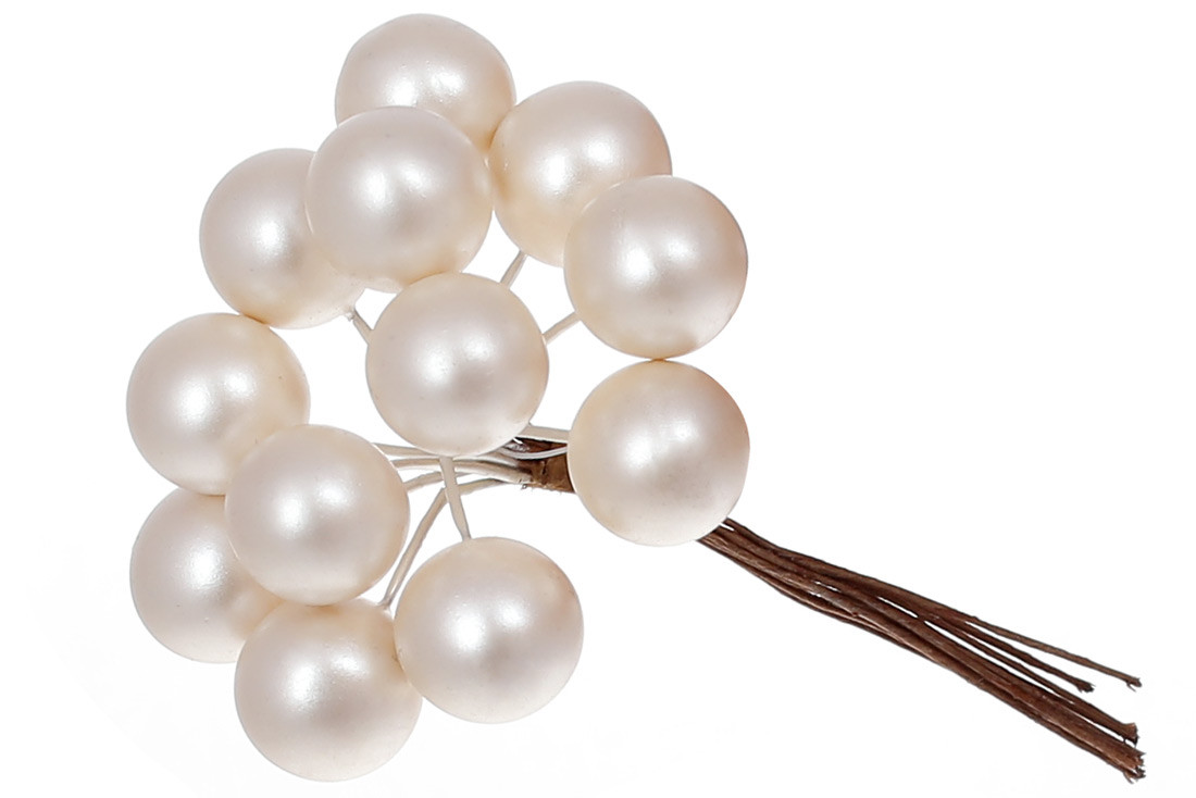 Декоративний букетик ягід 12шт, 11см, колір - білий перламутр - 12 шт УПАКОВКА ТОВАР ВІД ВИРОБНИКА