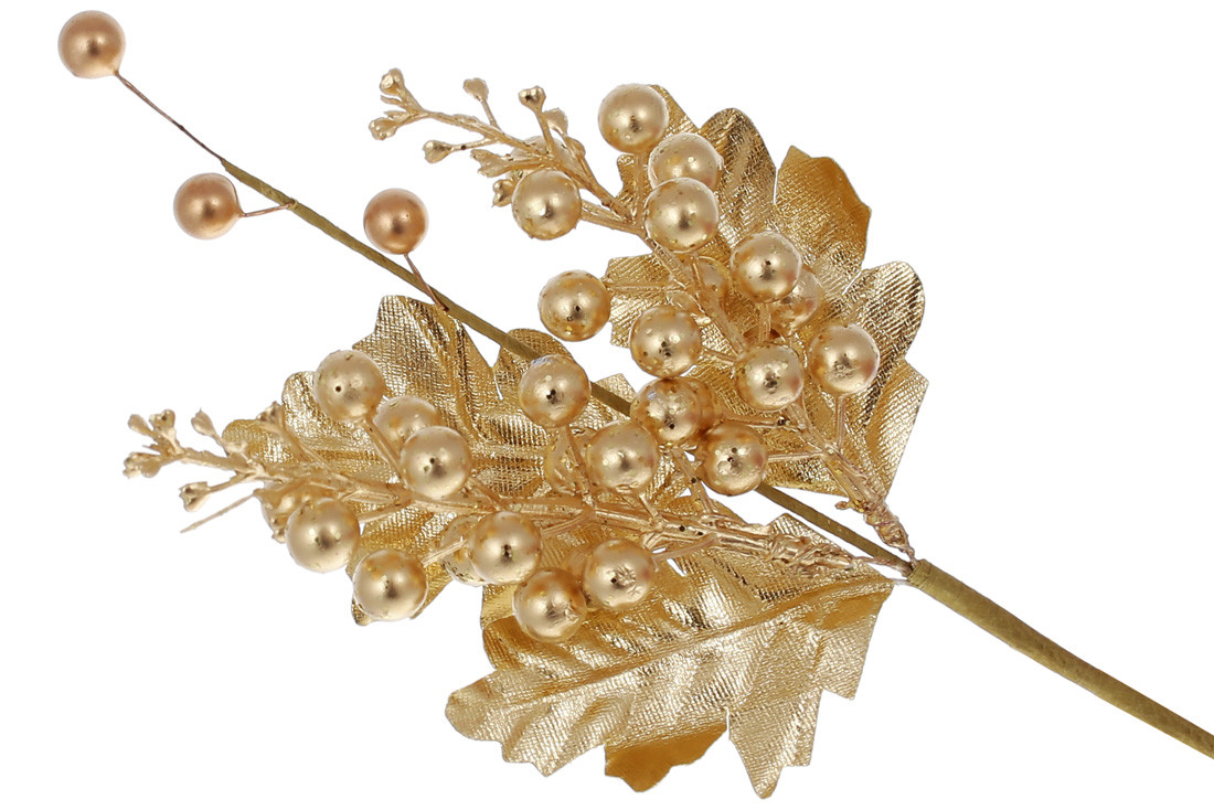 Декоративна гілка з ягодами 29см, колір - матове золото - 12 шт УПАКОВКА ТОВАР ВІД ВИРОБНИКА