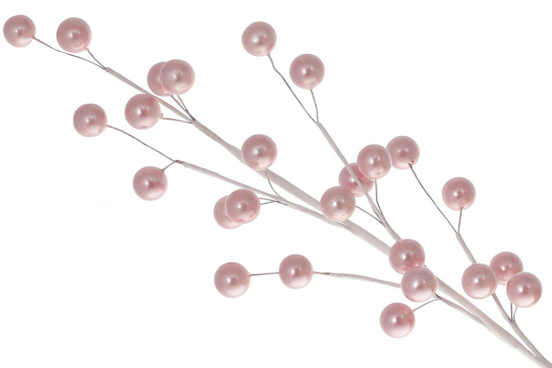 Декоративна гілка з ягодами 43см, колір - світло-рожевий перламутр - 12 шт УПАКОВКА ТОВАР ВІД ВИРОБНИКА