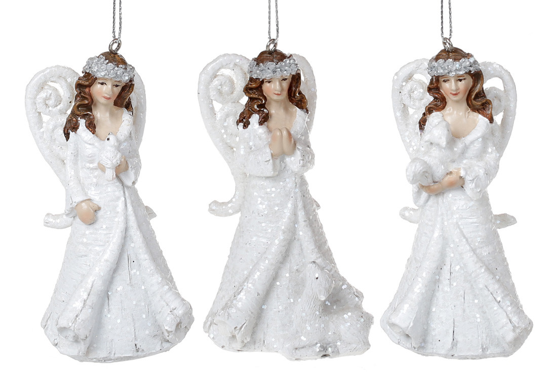 Декоративна підвісна фігурка Янгол, 10см, колір - білий, 3 дизайни ТОВАР ВІД ВИРОБНИКА