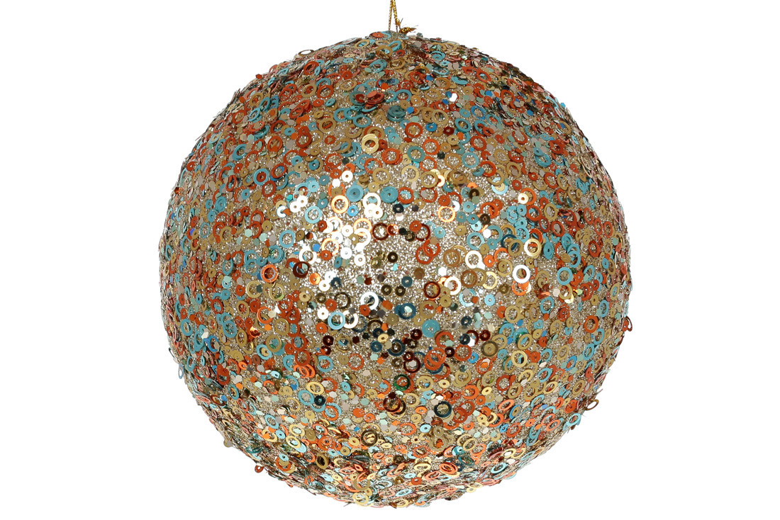 Ялинкова куля 18см, колір - золото+бірюза ТОВАР ВІД ВИРОБНИКА