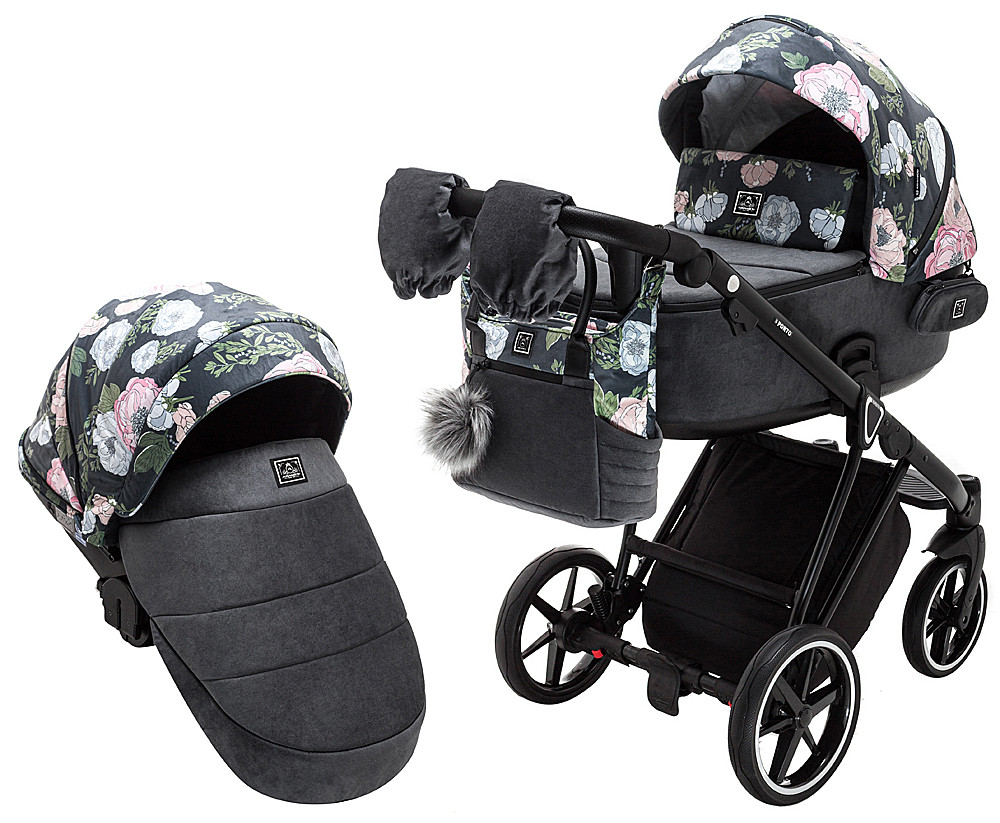 Коляска 2 в 1 Adamex Porto Flowers-14 графіт