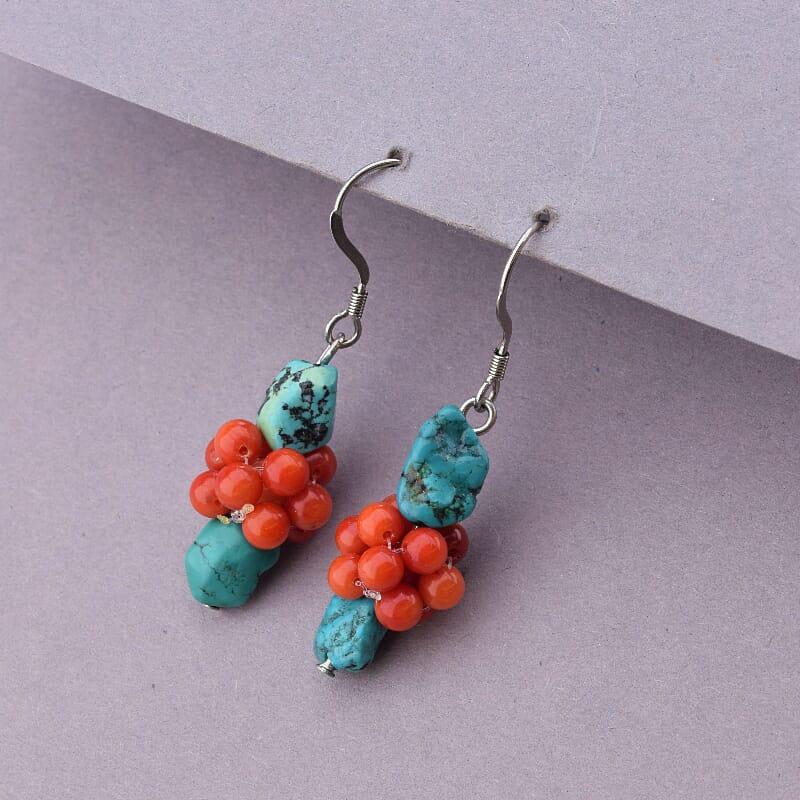 Сережки 'SUNSTONES' Бірюза,Корал