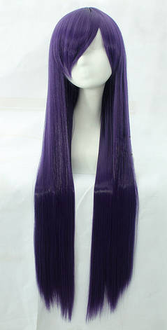 Довга темно-фіолетова перука RESTEQ 100см, пряме волосся, чубчик. Штучна перука баклажанного кольору. Баклажанове волосся, фото 2
