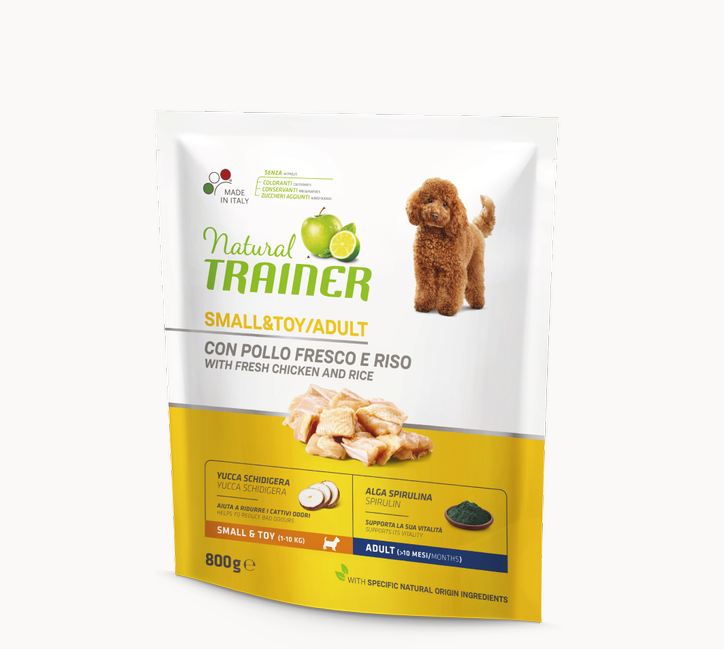 Сухий корм Trainer (ТРЕНЕР) Natural Adult Mini Con Pollo Fresco Riso & Aloe Vera для дорослих собак дрібних порід 0.8 кг