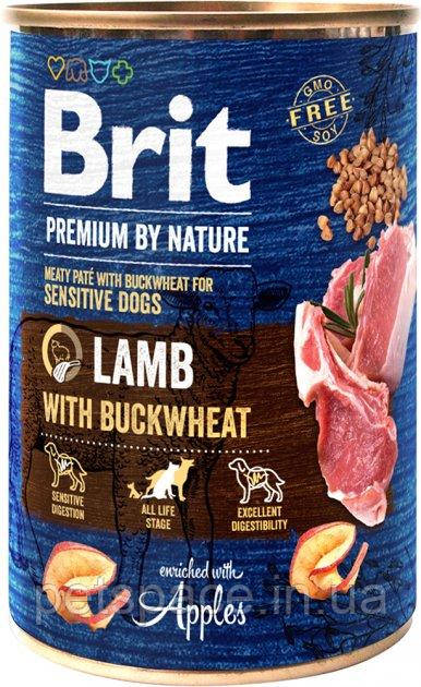Консервований корм для собак Brit Premium by Nature (Бріт з ягням та гречкою) 400г