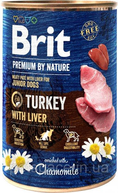 Консервований корм для цуценят Brit Premium by Nature (Бріт з індичкою та печінкою) 400г