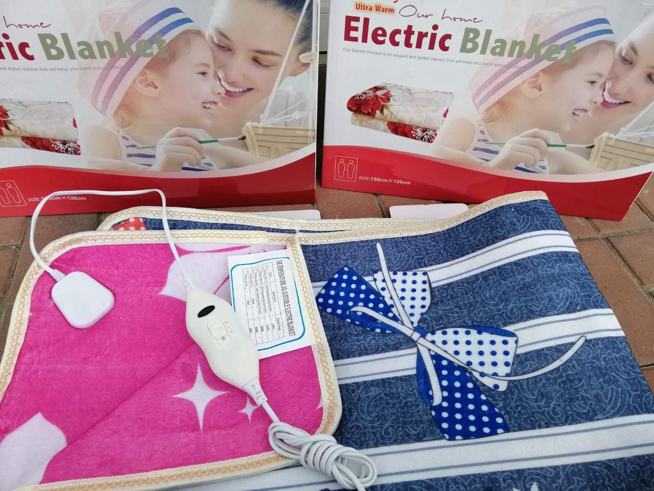 Электропростынь electric blanket 150*120 в коробці яскраві кольори. Електроковдра, зігріває простирадло, фото 1