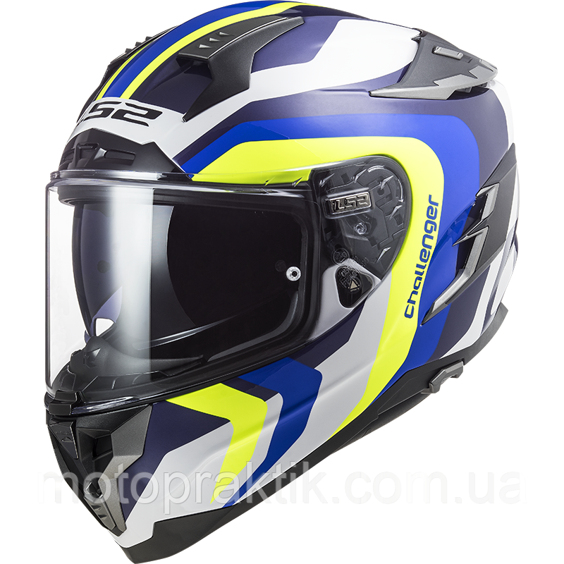 LS2 FF327 CHALLENGER GALACTIC WHITE H-V YELLOW BLUE, XS Мотошолом інтеграл з окулярами