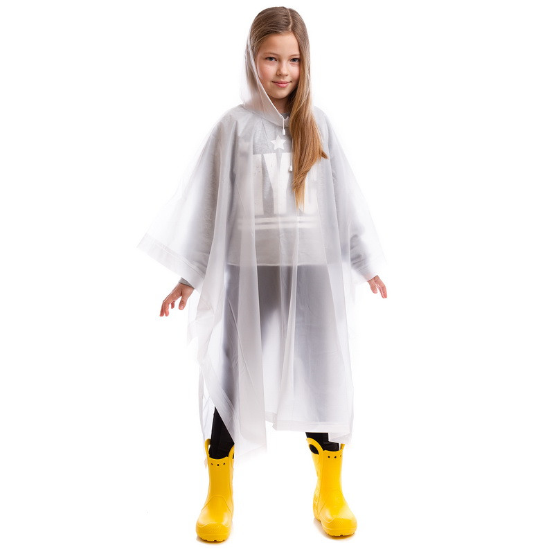 Дощовик дитячий для дівчаток, пончо на кнопках, зріст 120-160см, матеріал EVA, білий, C-1020