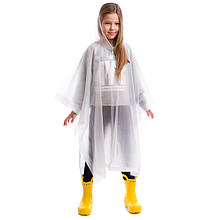 Дощовик дитячий для дівчаток, пончо на кнопках, зріст 120-160см, матеріал EVA, білий, C-1020