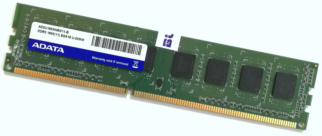 Оперативна пам'ять для комп'ютера Adata DDR3 8Gb 1600MHz PC3-12800U 2Rx8 CL11 (AD3U1600W8G11-B) Б/В