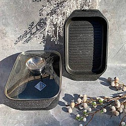 Гусятниця з литого алюмінію з мармуровим покриттям і жаровнею 6.5 л Edenberg EB-4610 Гусятниця сковорода гриль