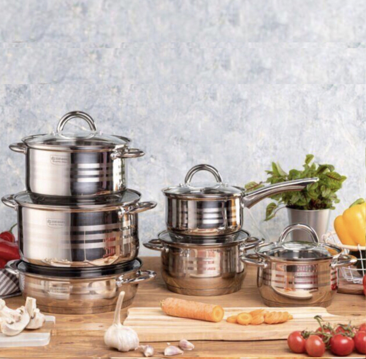 Набір каструль із неіржавкої сталі Edenberg EB-4041 12 предметів Набір кухонного посуду з товстим  індукційним дном, фото 1