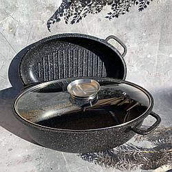 Гусятниця з литого алюмінію з мармуровим покриттям і жаровнею 8 л Edenberg EB-9171 Гусятниця сковорода гриль