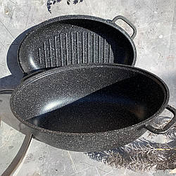 Гусятниця з литого алюмінію з мармуровим покриттям і жаровнею 8 л Edenberg EB-9172 Гусятниця сковорода гриль