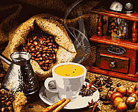 Картина за номерами на ПІДРАМНИКУ малювання за номерами на полотні "Ароматний кави" 50*60 см