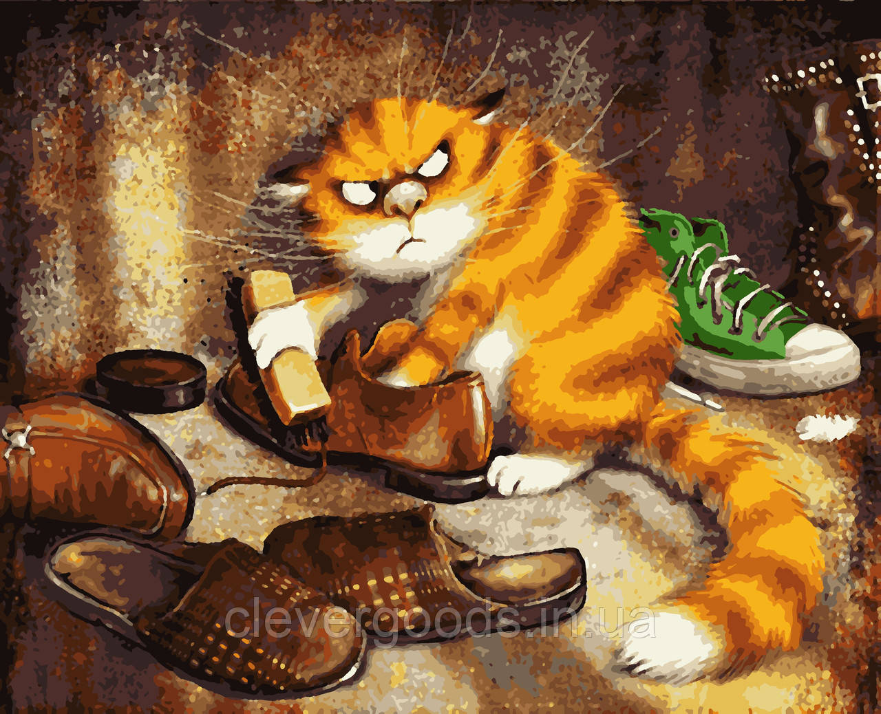 Картина за номерами на ПІДРАМНИКУ малювання за номерами на полотні "Невдоволений кіт" 40*50 см