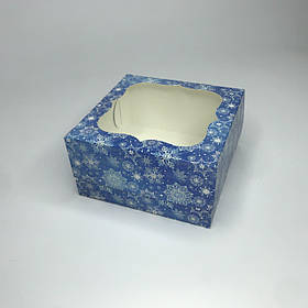 Коробка для капкейків (4 шт), 170*170*90 мм, з вікном, "Сніг синій"