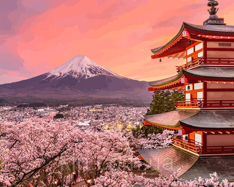 Алмазна мозаїка на підрамнику Захід у Фудзіями 50 х 40 см (арт. TN1035), фото 1