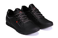 Спортивні чоловічі туфлі з натуральної шкіри чорного кольору, шкіряні демісезонні кросівки для чоловіків