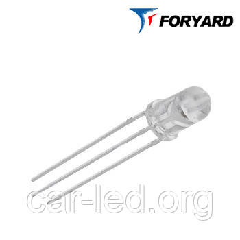 Світлодіод жовто-зелений, 5 мм. FYL-5019 YGW (дифузний, 60 °> 20 \ 15 mcd) FORYARD (3 ноги, загальний катод), фото 1