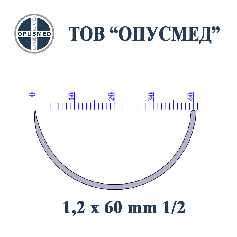 Голка з пружинним вушком ріжуча 1/2 кола 1,2х60мм, OPUSMED® (Голка хірургічна з пружинним вушком), фото 1