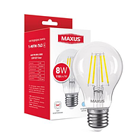 Лампа филаментная светодиодная 8W MAXUS A60 FM 4100K 220V E27 Clear