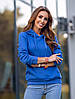 Худі жіноче без логотипів і малюнків. Толстовка з кишенею кенгуру синя. Кофта з капюшоном трикотажна, фото 3