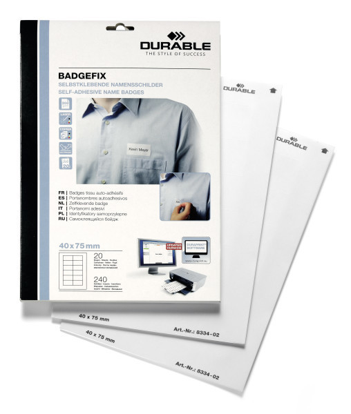 Самоклейний бейдж 40 х 75 мм (паковання 240 бейджів) DURABLE, фото 1