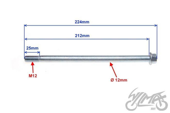Купить Ось колеса мотоцикла задняя M12x212 для SHINERAY 50Q-2E, ZQD6211 ...