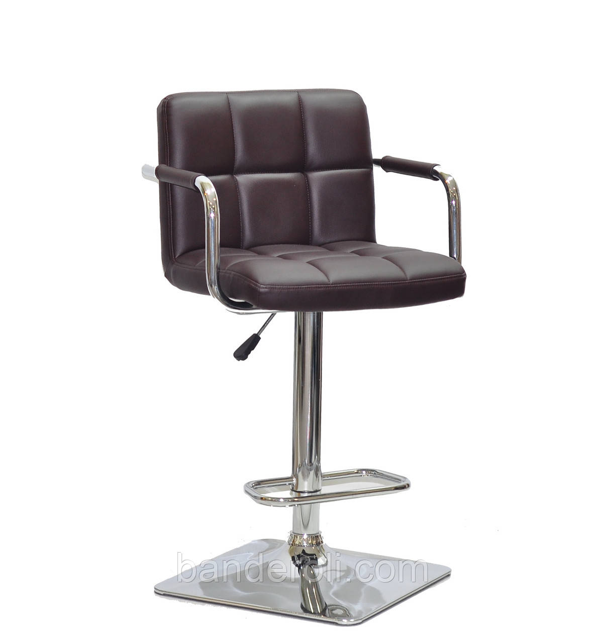 Барне крісло Arno Arm BAR 4-CH-Base коричневий кожзам хромованою ніжці з хромованими підлокітниками, фото 1
