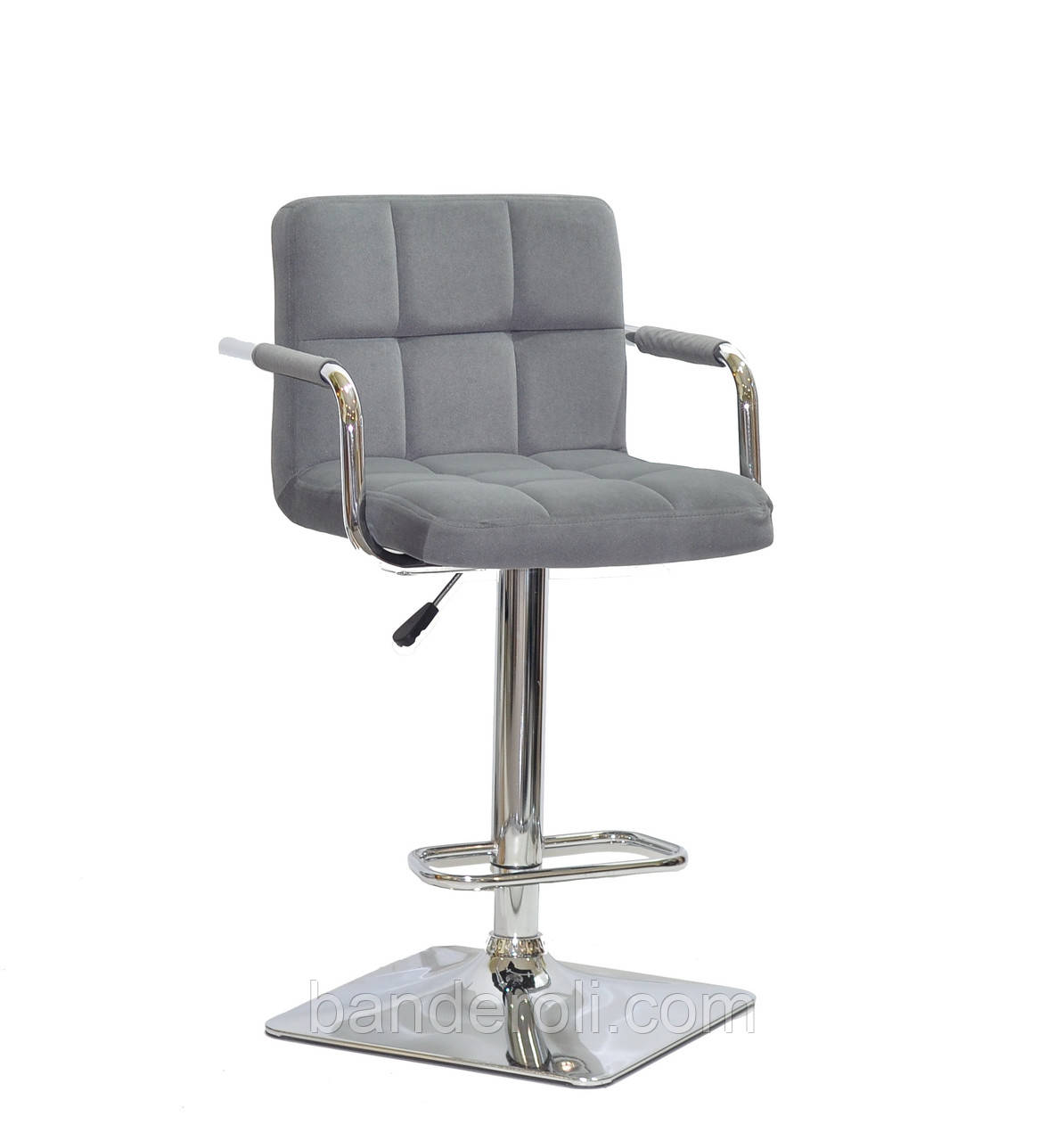 Барне крісло Arno Arm BAR 4-CH-Base сірий велюр на хромованою ніжці з хромованими підлокітниками, фото 1